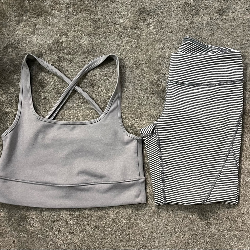 J. Crew Gray Sports Bra and Striped Leggings Set